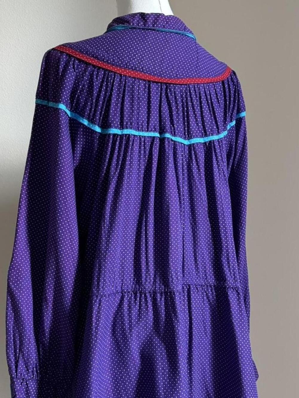 Vintage Cotton Prairie Dress Purple Polka Dot Midi Maxi M - Picture 5 of 8